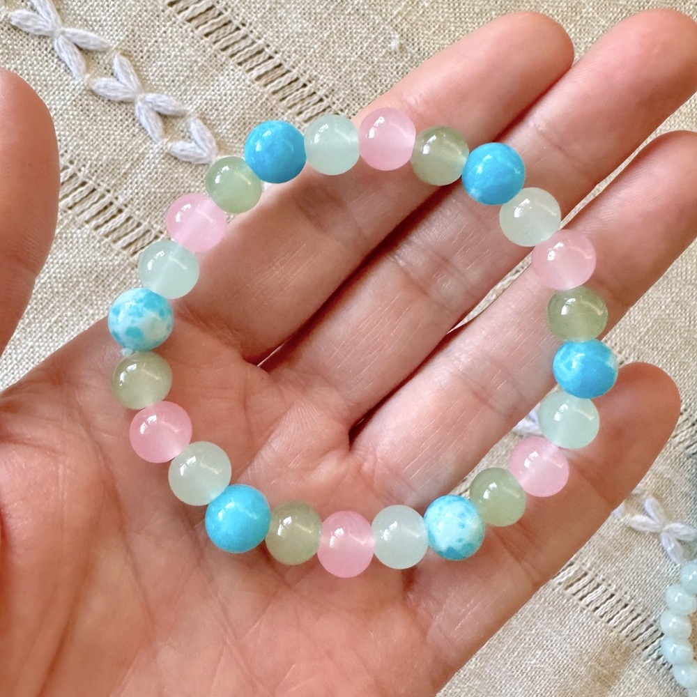 🐠💗Aquamarine/Rose Quartz/Turquoise Crystal Bracelet💗🐠 ~8mm